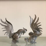Vintage silver metal roosters