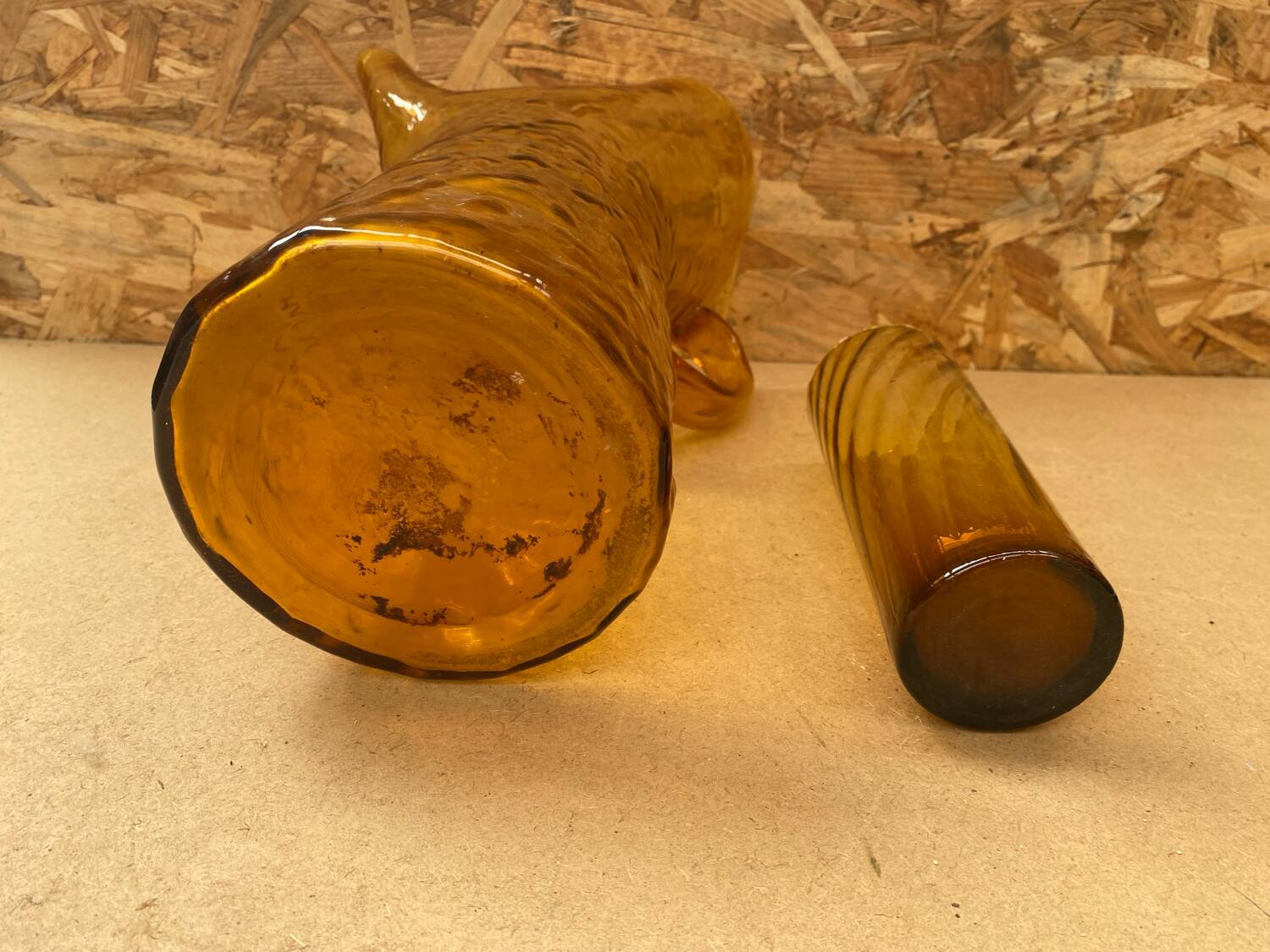 Orangeade carafe service + 5 vintage orange blown glass glasses