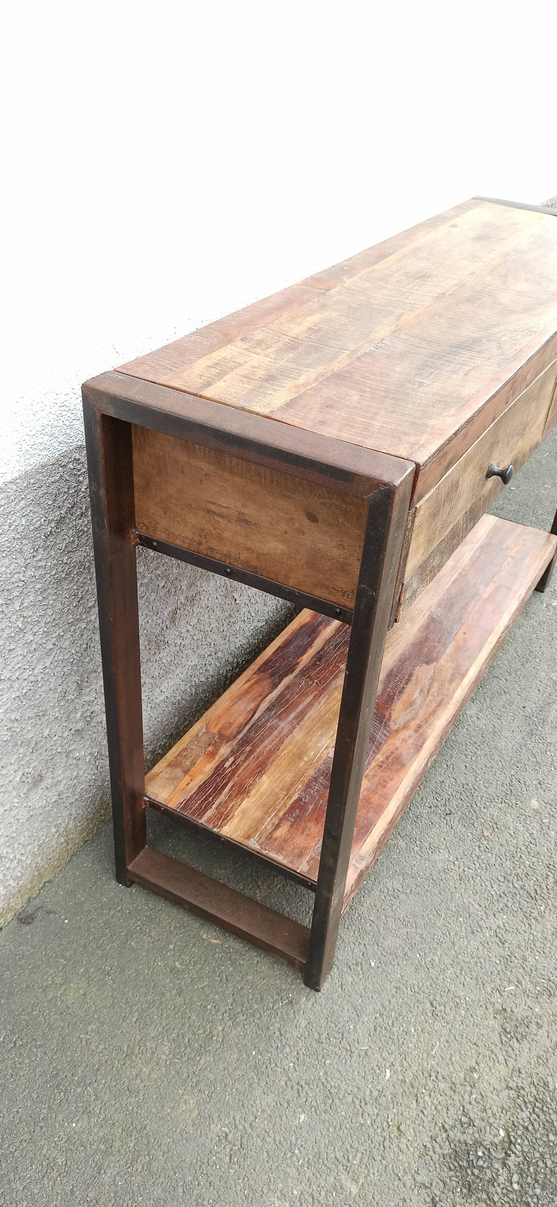 Console 2 drawers in old wood