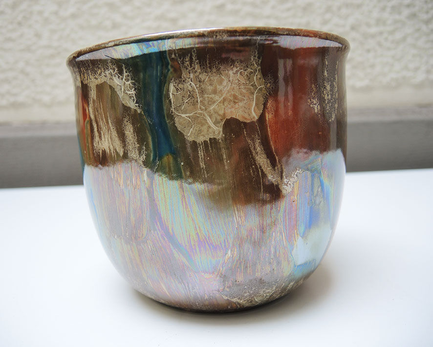 Old iridescent ceramic pot cover W. Germany