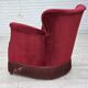 1970s, Danish armchair, cherry-red furniture velour, oak wood legs.