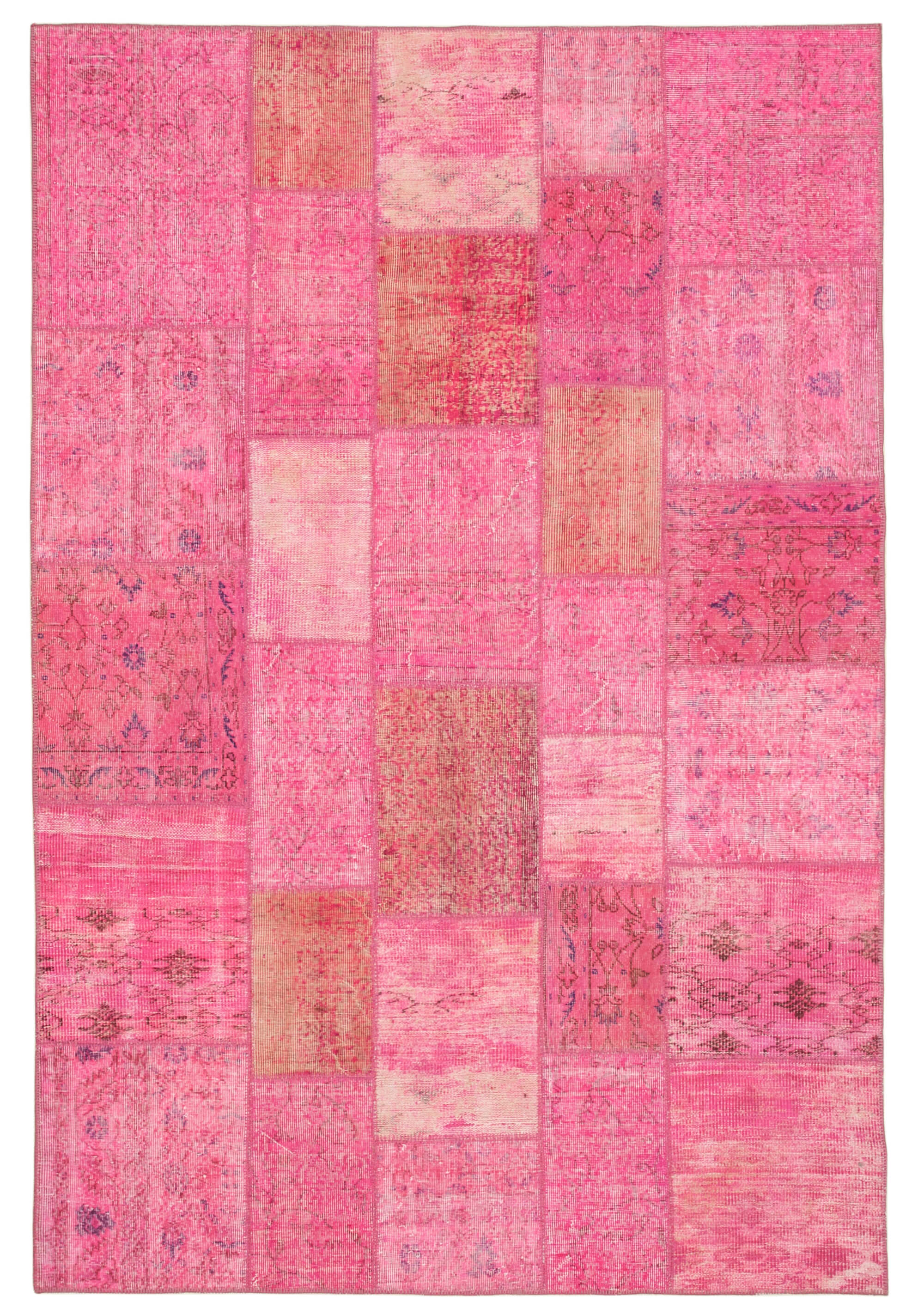 Handwoven oriental vintage 203 cm x 300 cm pink patchwork carpet