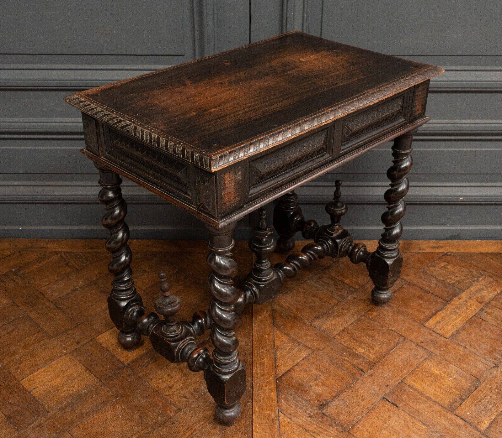 Louis XIII style blackened walnut desk, late 19th century, turned legs, one drawer