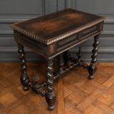 Louis XIII style blackened walnut desk, late 19th century, turned legs, one drawer