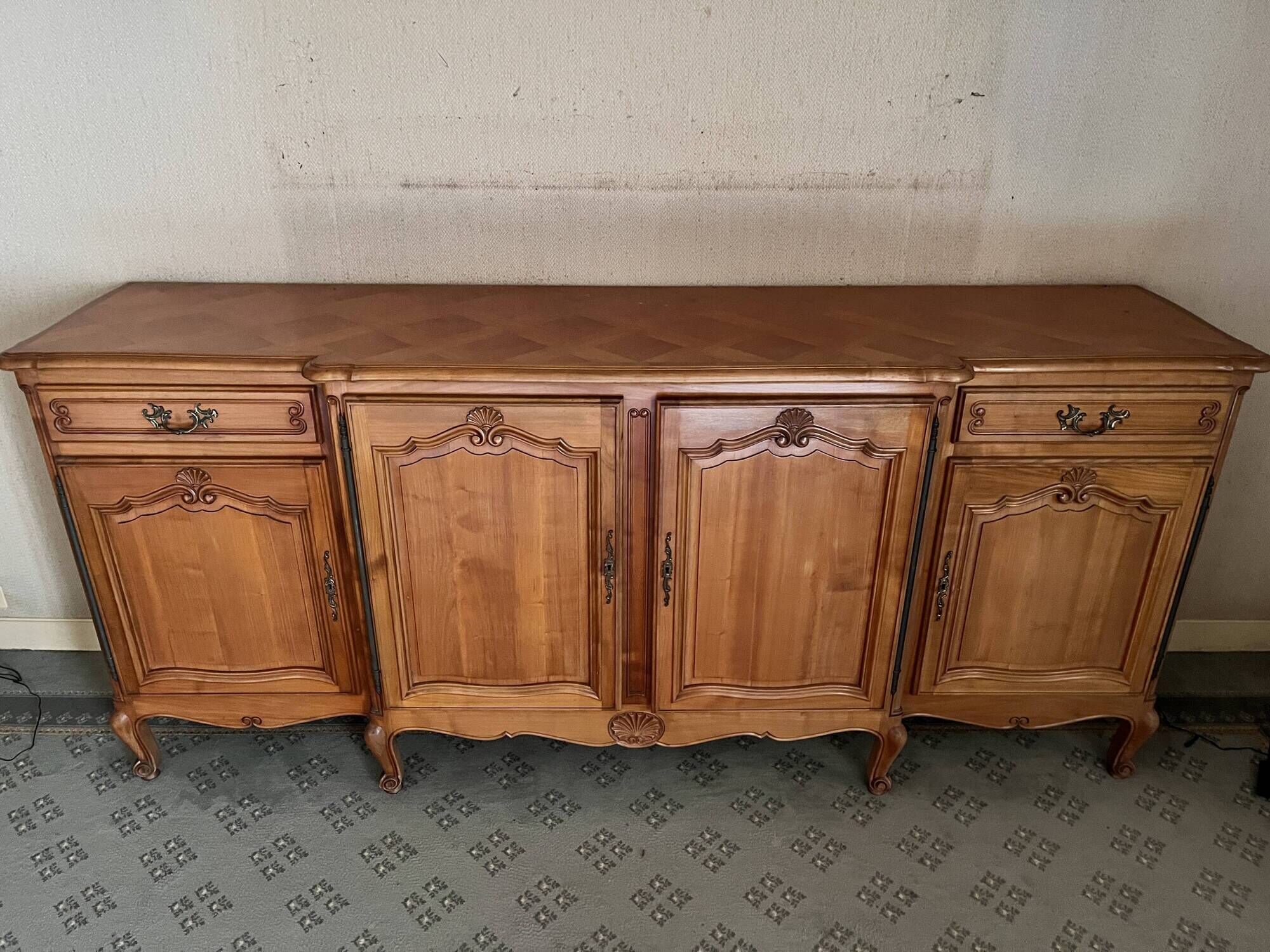 Grand buffet enfilade in Louis XV style in cherry wood – 240 cm