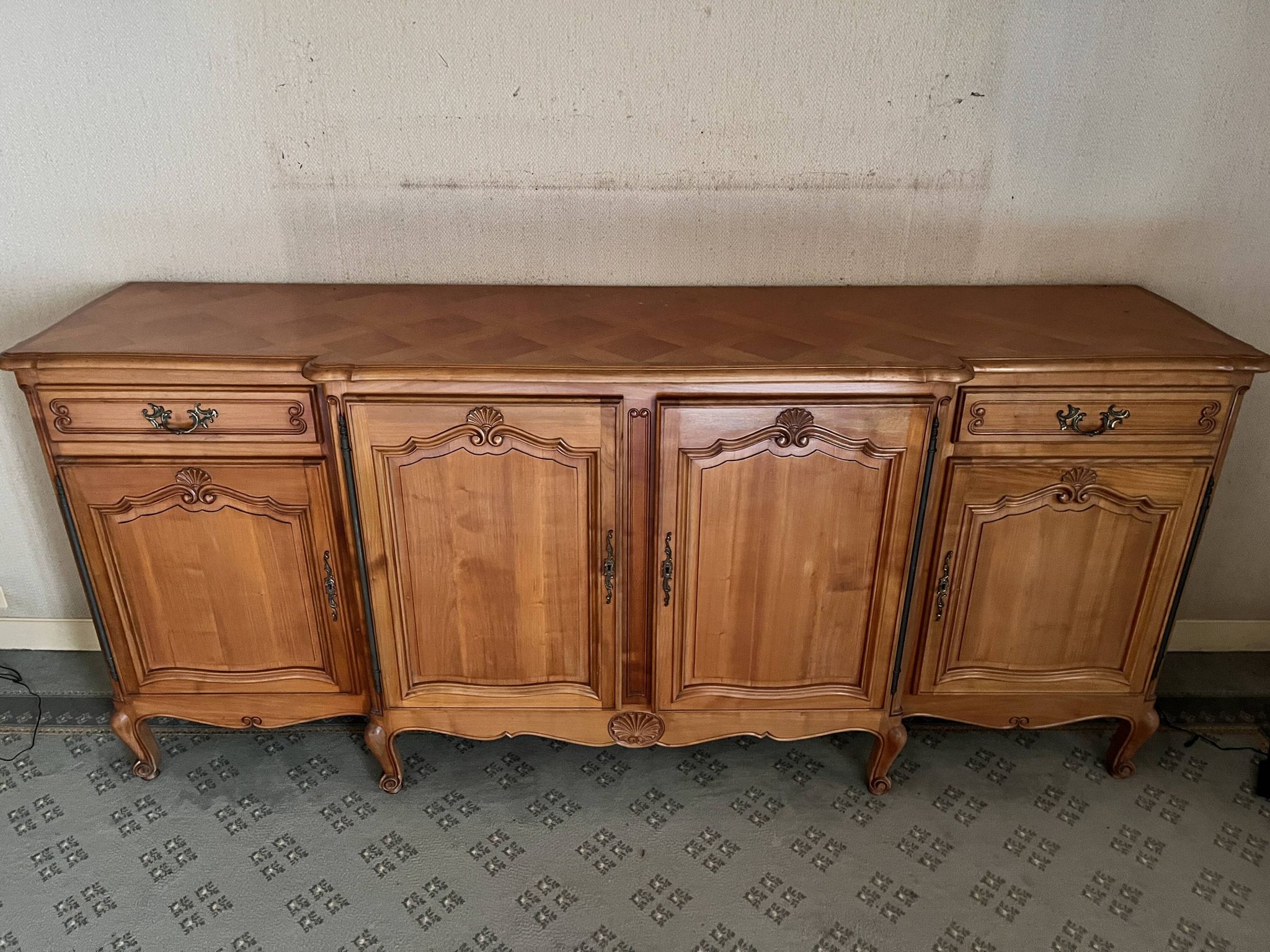 Grand buffet enfilade in Louis XV style in cherry wood – 240 cm