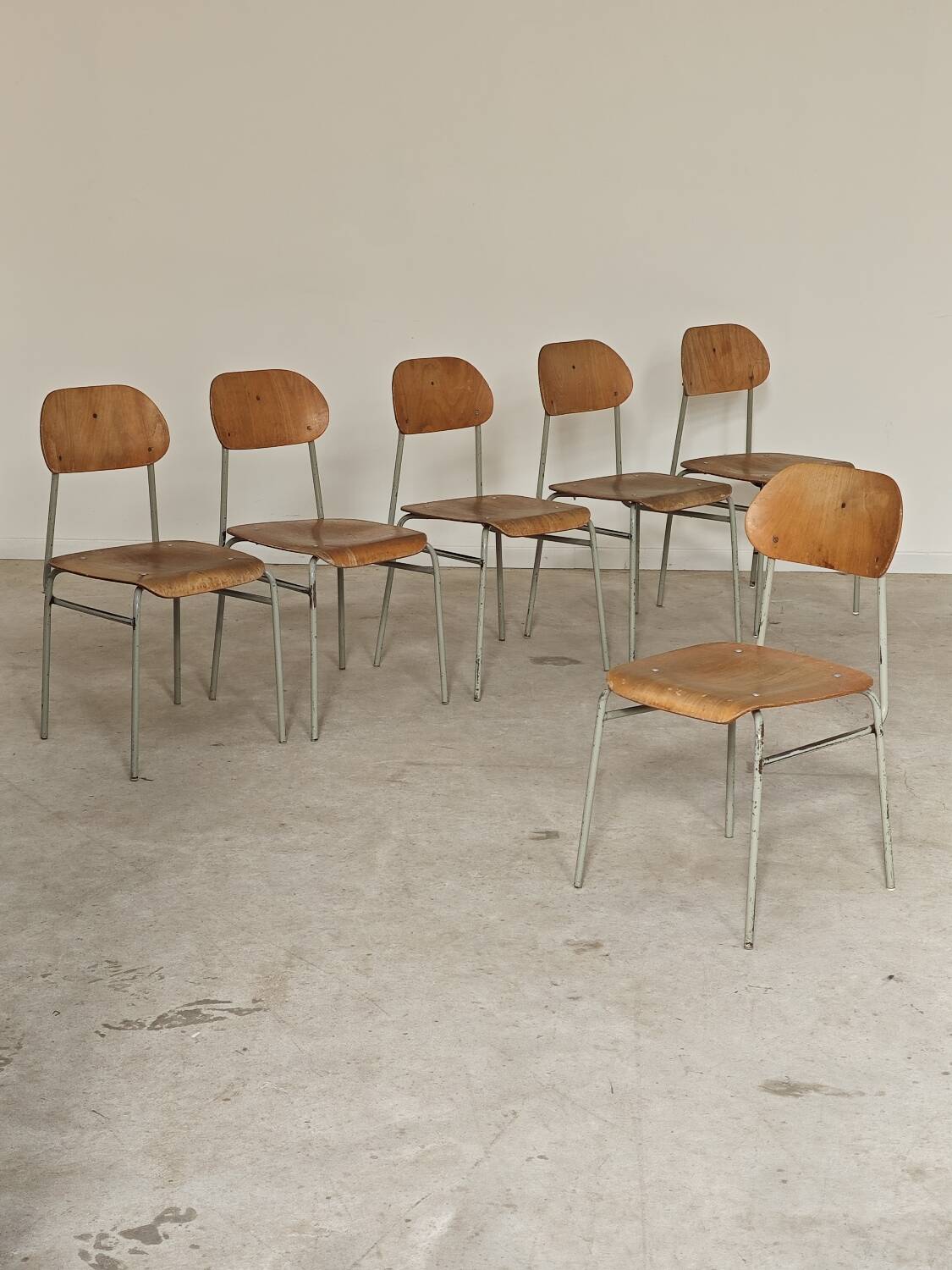 Set of 6 metal and wood school chairs  
Former Czechoslovakia 1960