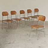 Set of 6 metal and wood school chairs  
Former Czechoslovakia 1960