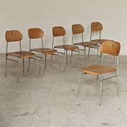 Set of 6 metal and wood school chairs  
Former Czechoslovakia 1960
