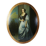 Elegant grand portrait medallion oil on curved Venetian wood vintage