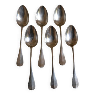 6 cuillères à soupe métal argenté P de Ruolz silver plated soup spoons 21,8 cm