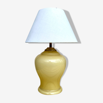 Lampe verre Danemark 1980, abat jour coton