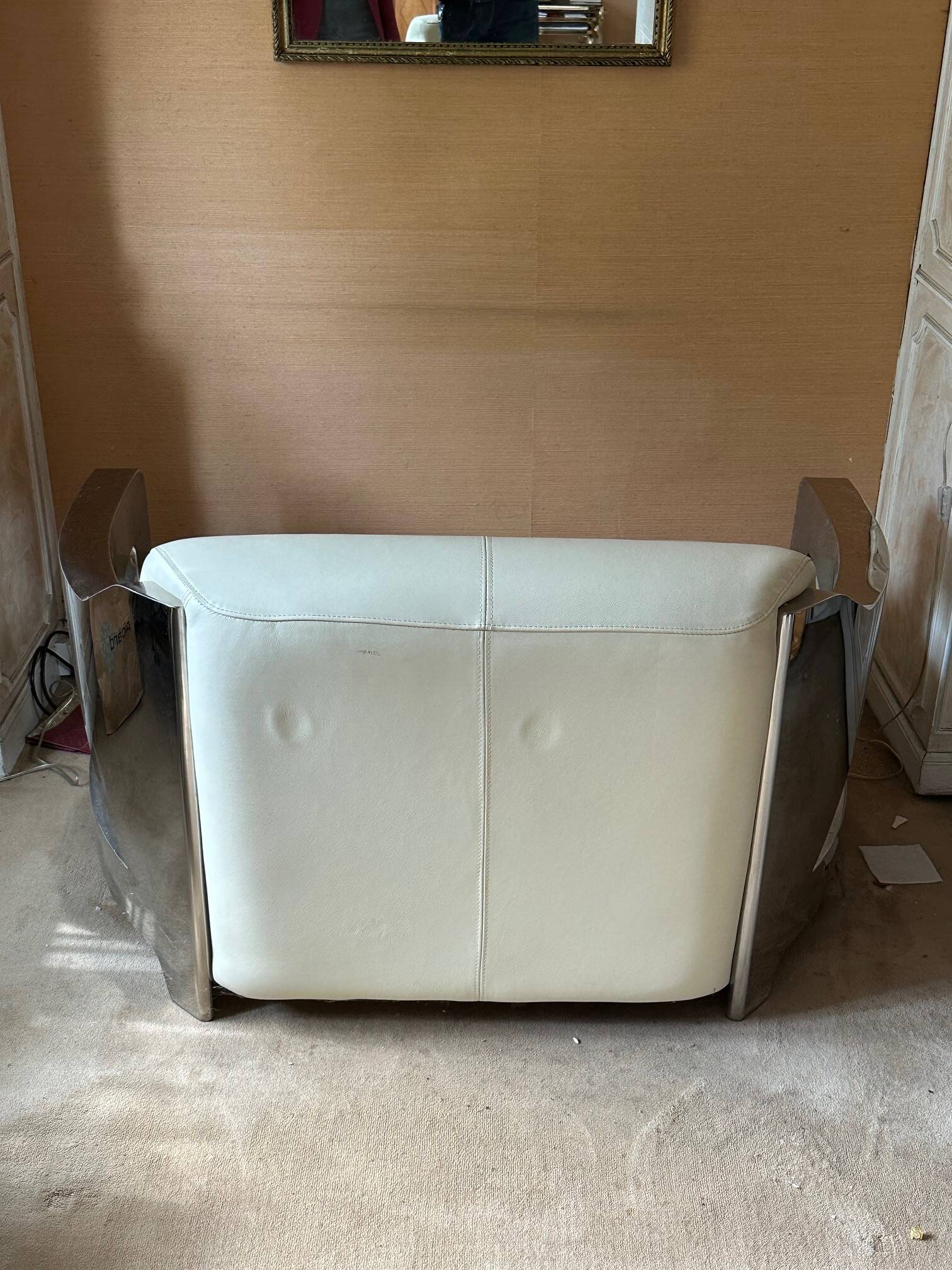 2-seater white leather sofa