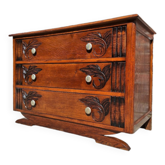 Art deco chest of drawers with wooden top, old vintage furniture