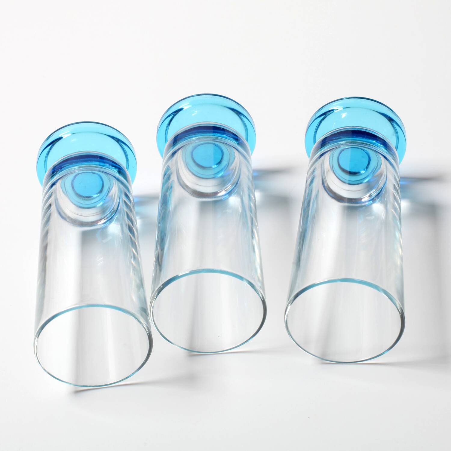 Set of 3 Vintage Blue-Footed Glasses / Mid-century Rare Tall Tumblers