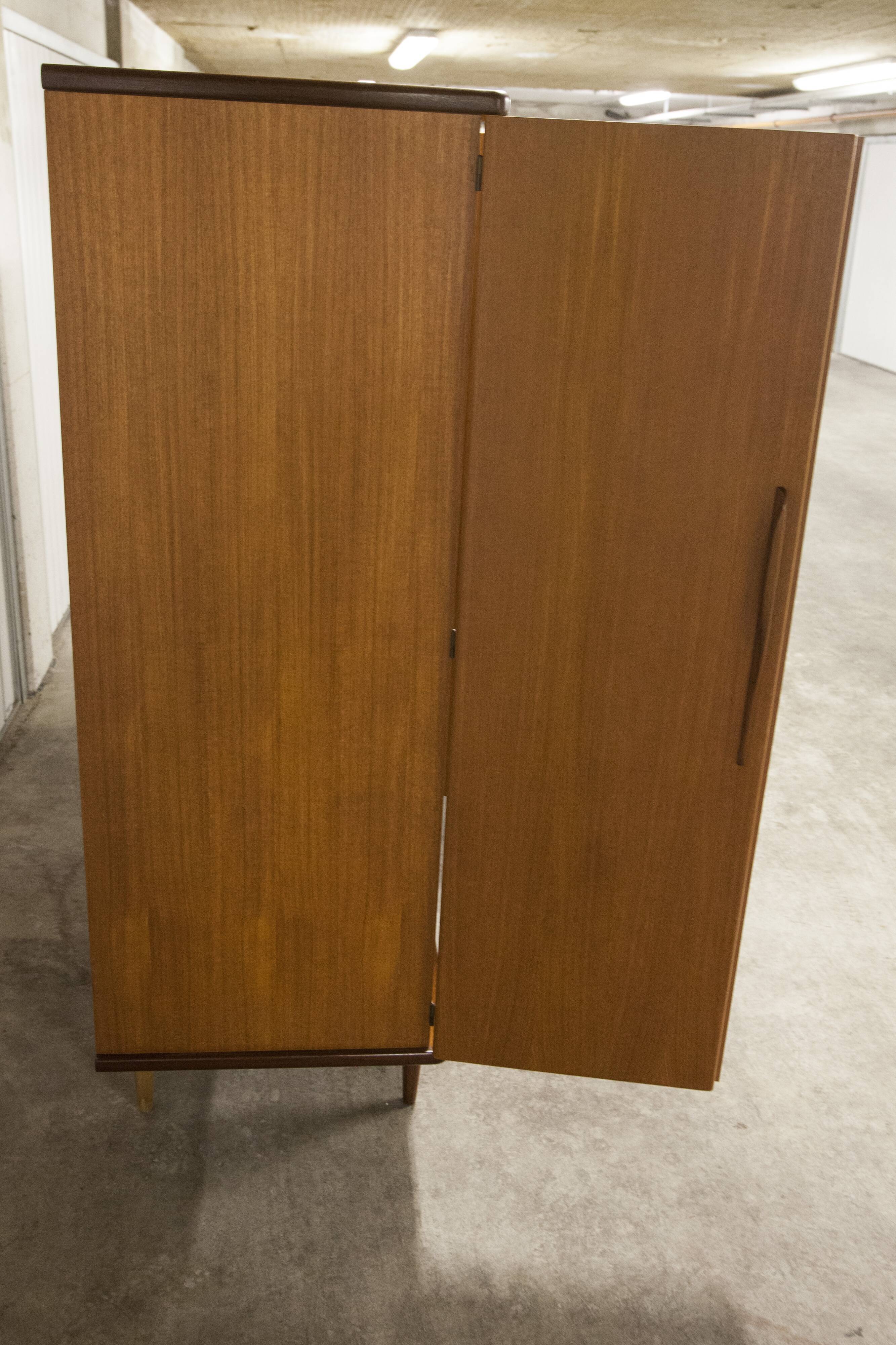 Scandinavian wardrobe 1960 teak 4 doors, 3 drawers, 2keys