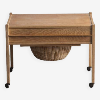 Sewing table with rattan basket, Denmark, 1960s