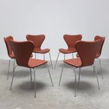 'Series 7' chairs in cognac leather by Arne Jacobsen for Fritz Hansen, 1955