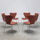 'Series 7' chairs in cognac leather by Arne Jacobsen for Fritz Hansen, 1955