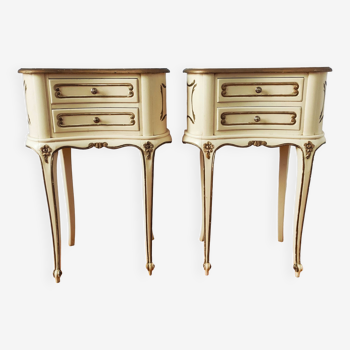Pair of Louis XV style painted bedside tables