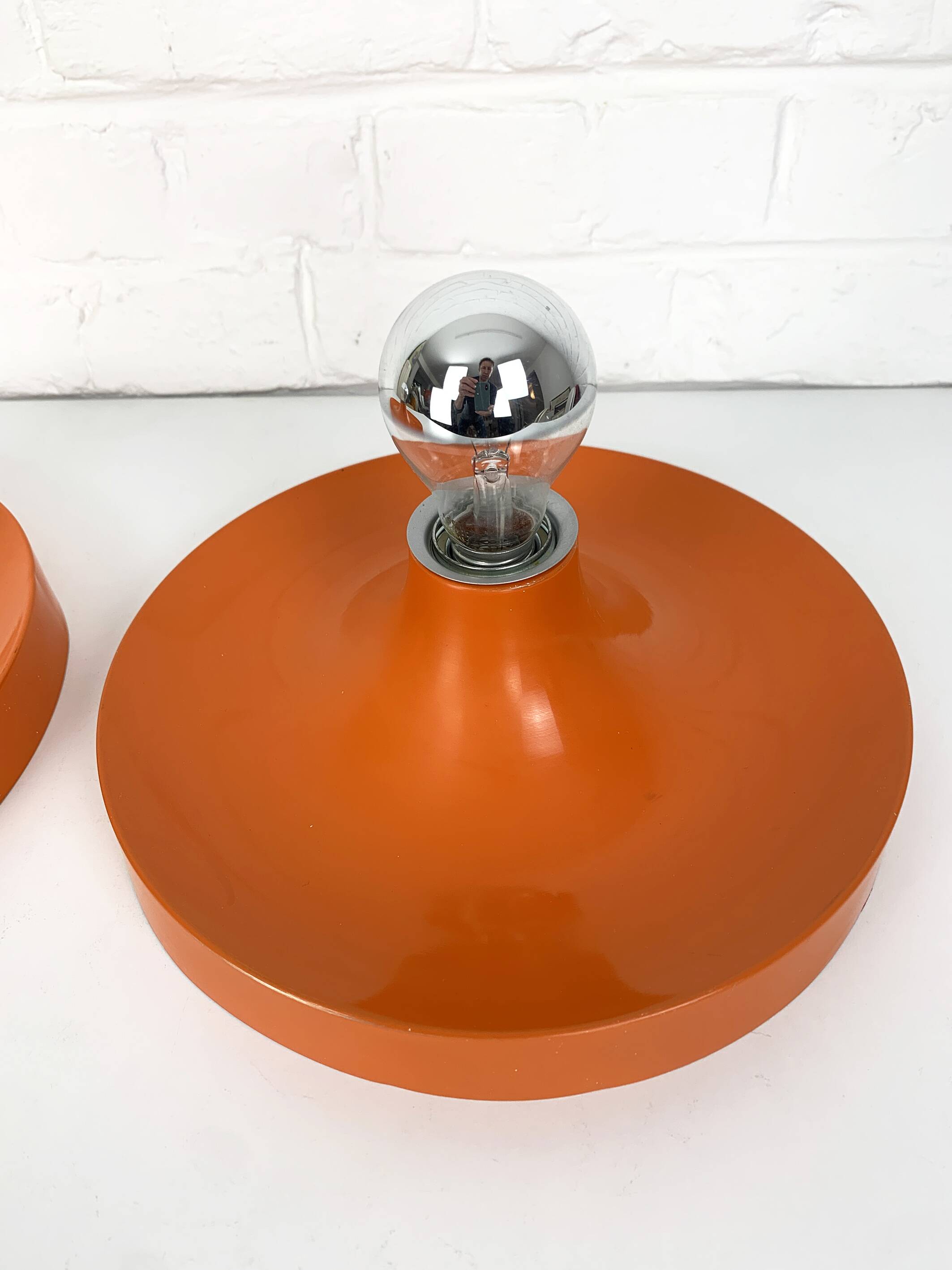 Pair of Space Age Teka wall lights, Germany in aluminum, Flush, Disc, 1960-70