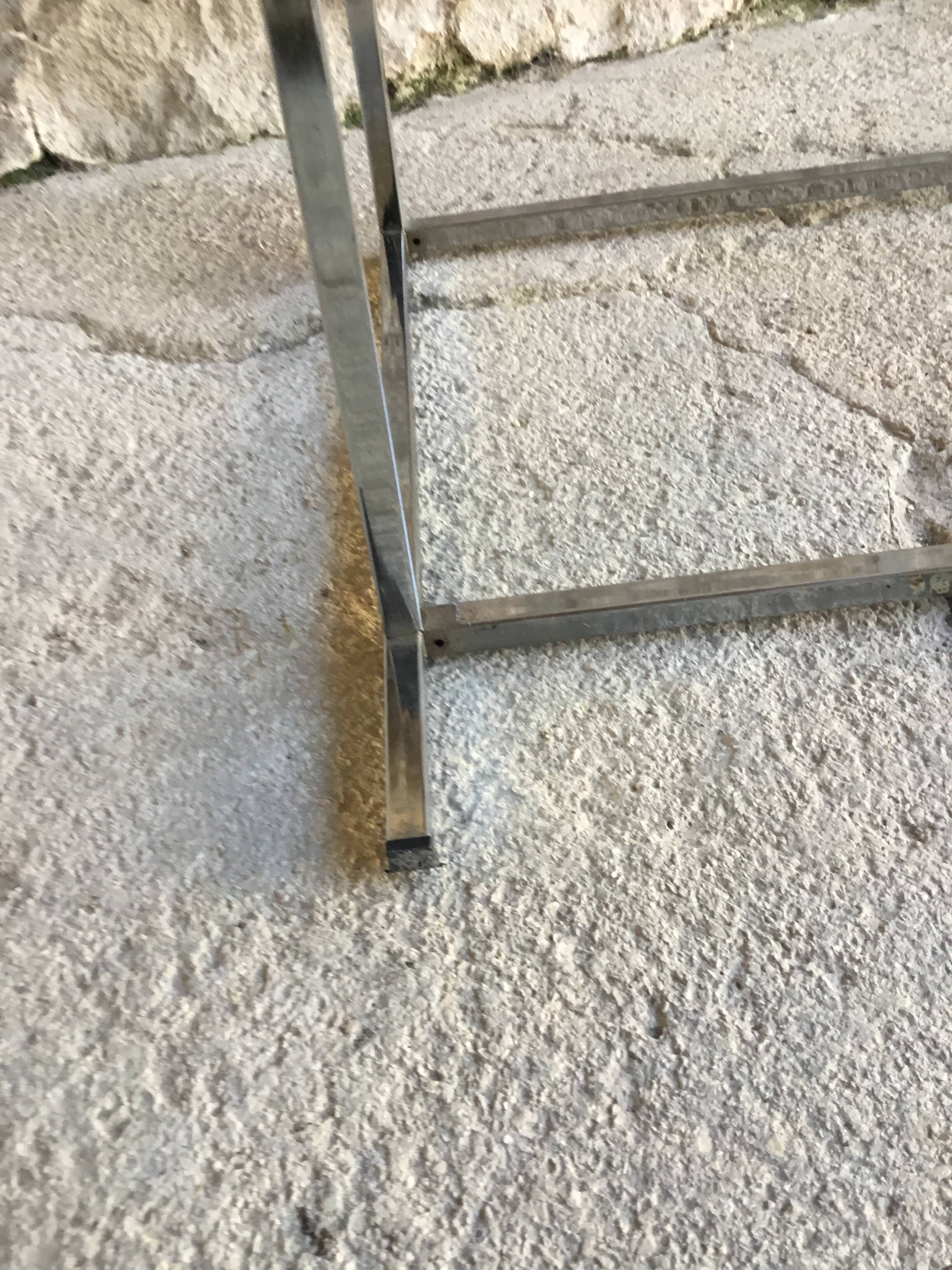 Square coffee table in marble and stainless steel - 1980s design