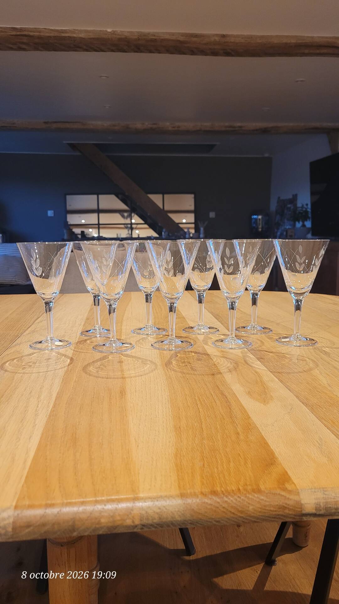 9 crystal stem glasses, vintage, Boussu Belgium