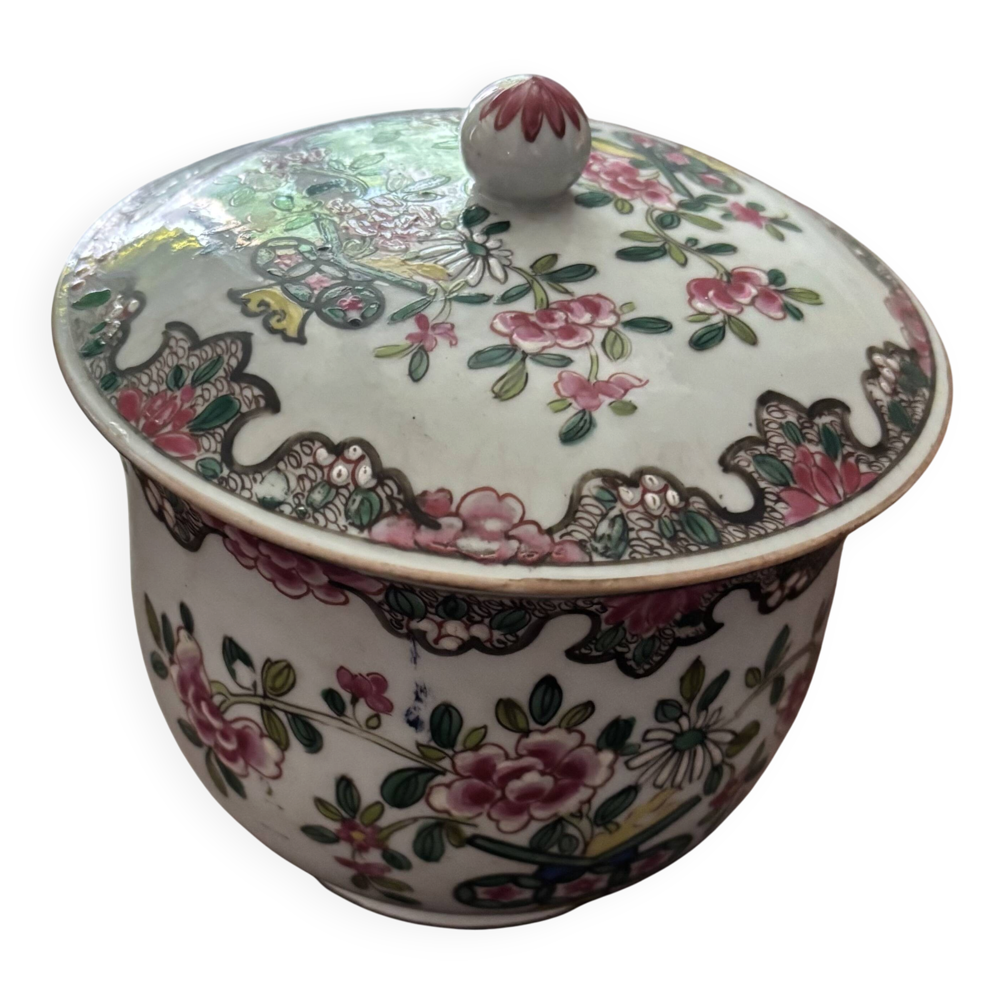 Small covered porcelain pot Compagnie des Indes H 12 cm 18th century