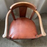 Fauteuil art deco, hêtre et cuir