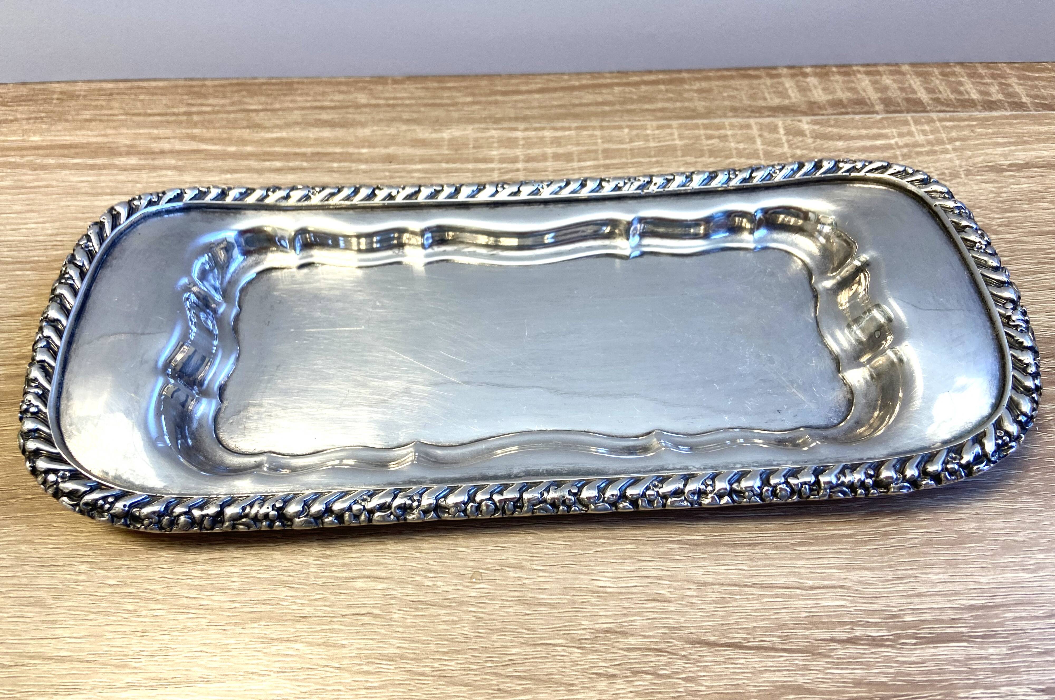 Elegant & Antique Small Tray Letters Louis XVI Style Rocaille Bronze Silver