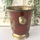 Ice Bucket, Enamel Red and Gold French Brass Champagne Cooler, Vintage