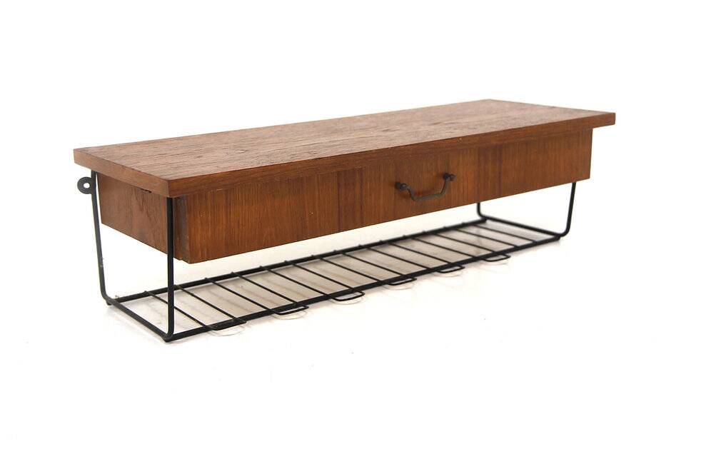 Tablette murale, chevet scandinave en teck, Suède, 1950