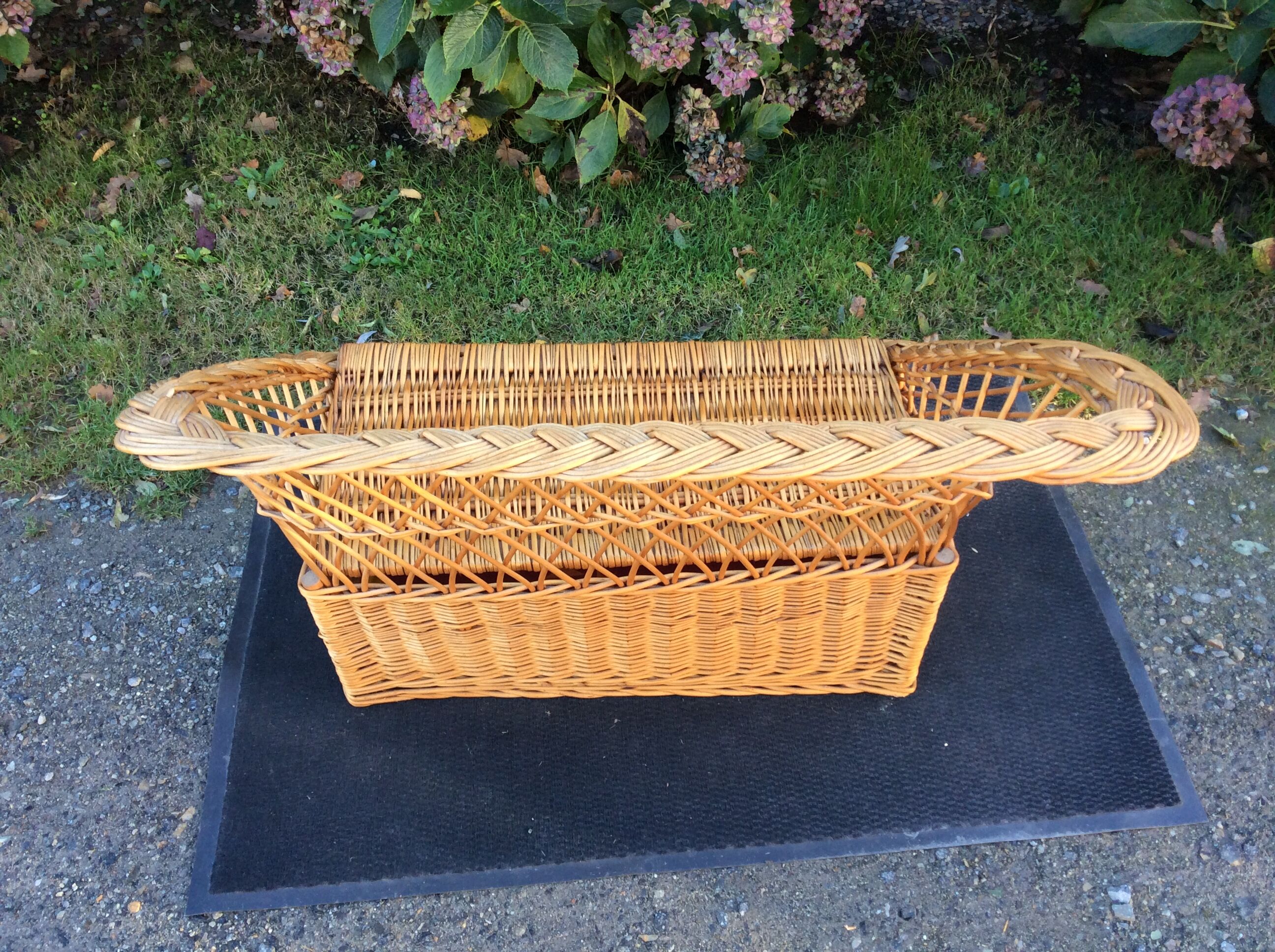Vintage trunk bench braided rattan