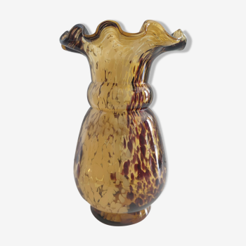 Vase de Clichy en verre à décor moucheté marron et jaune