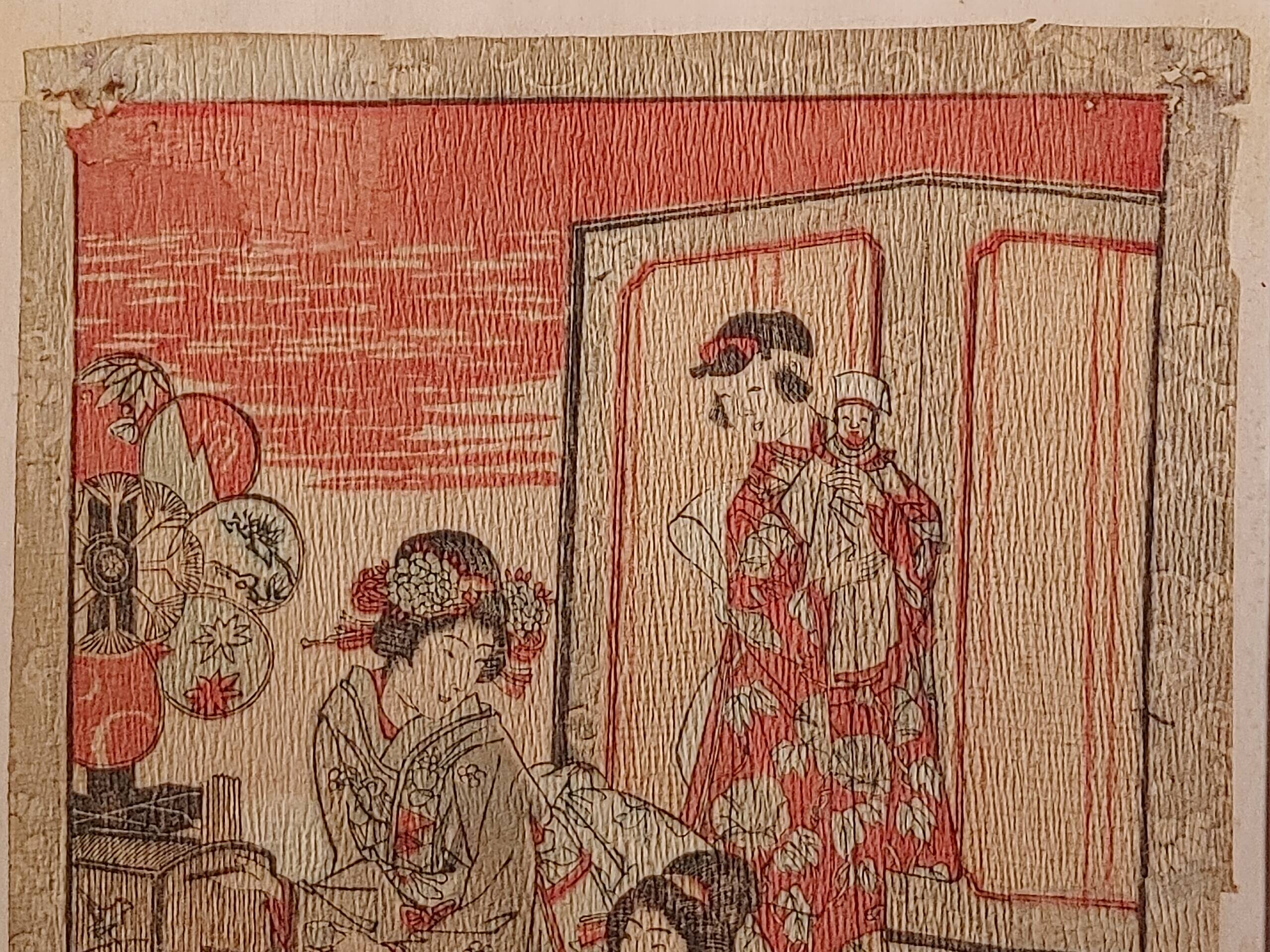 Estampe Japonaise sur papier crépon - Gravure de Nobukazu (1874-1944) qui signe 延一画