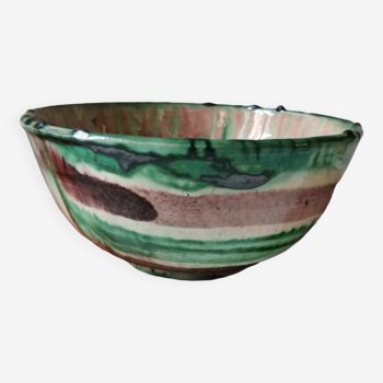 Large vintage enamelled bowl or salad bowl, rustic style