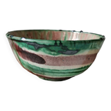 Large vintage enamelled bowl or salad bowl, rustic style