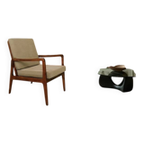 Fauteuil vintage olive vert velours côtelé 1960