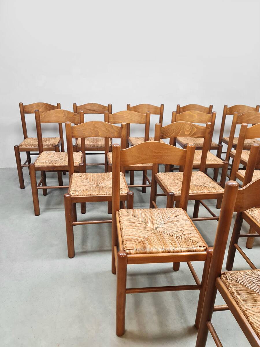 Rustic chalet rush dining chairs vintage 'Wabi Sabi'