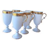 6 tall cups - Empire style - white and gold Limoges porcelain