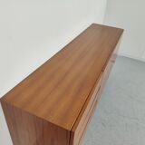 Scandinavian vintage teak and metal long sideboard, 60s