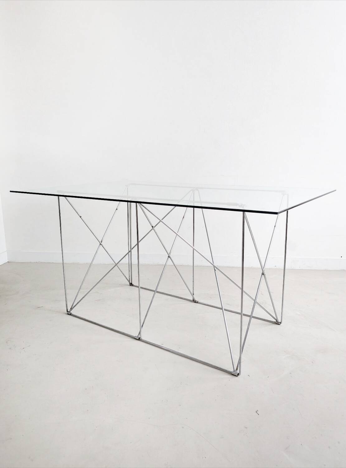 Folding steel and glass dining table by Max Sauze 1970s