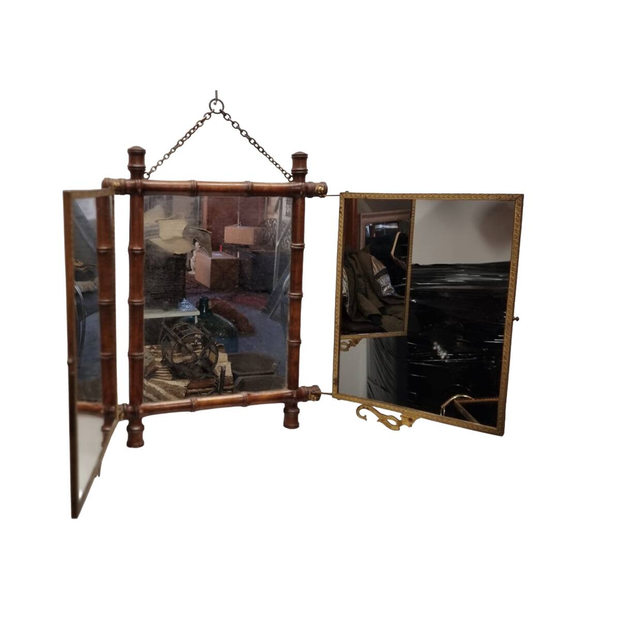 Antique Japanese style triptych mirror