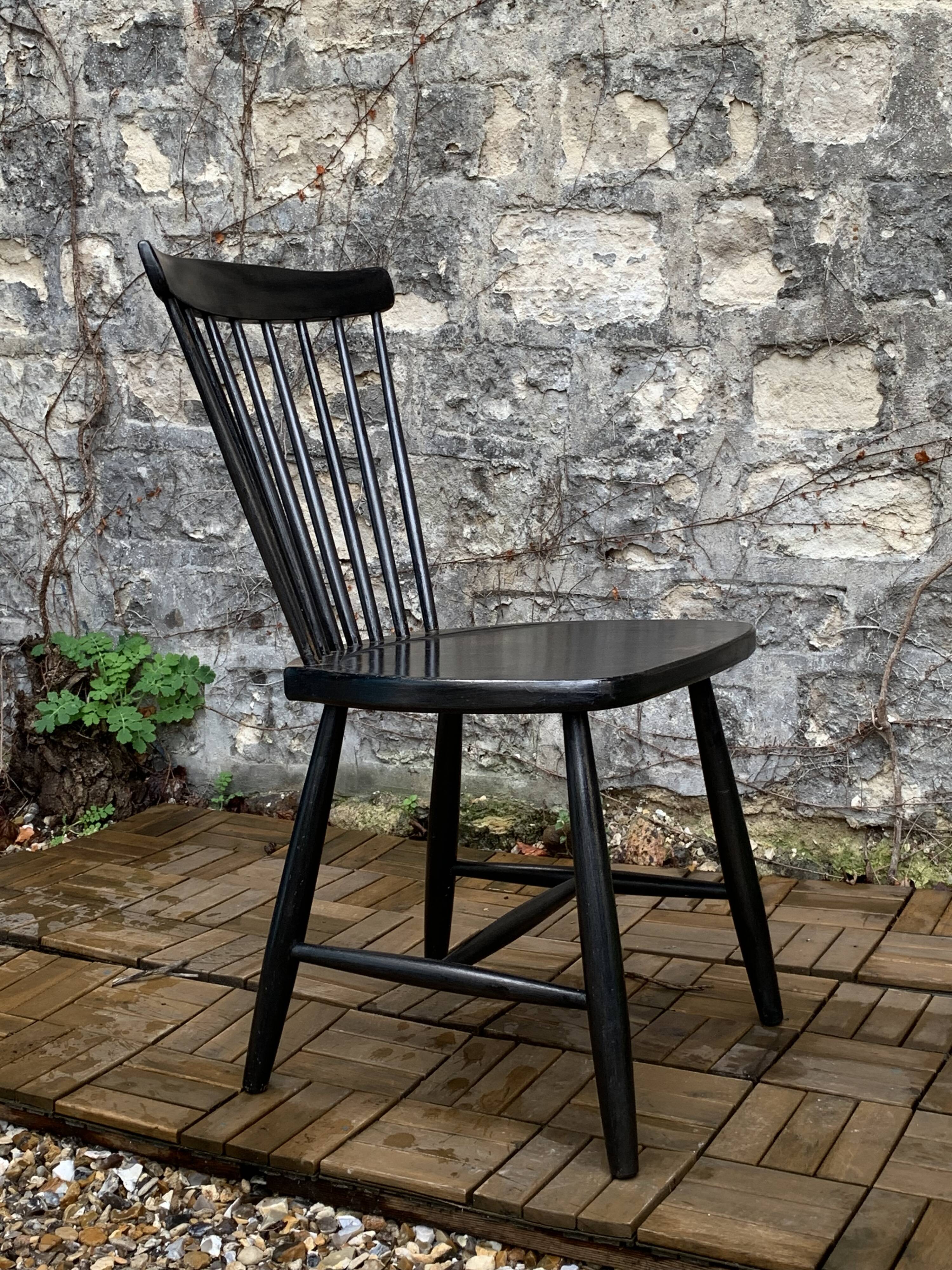 Chaise scandinave Sven Erik Fryklund pour HagaFors bois noirci 1950