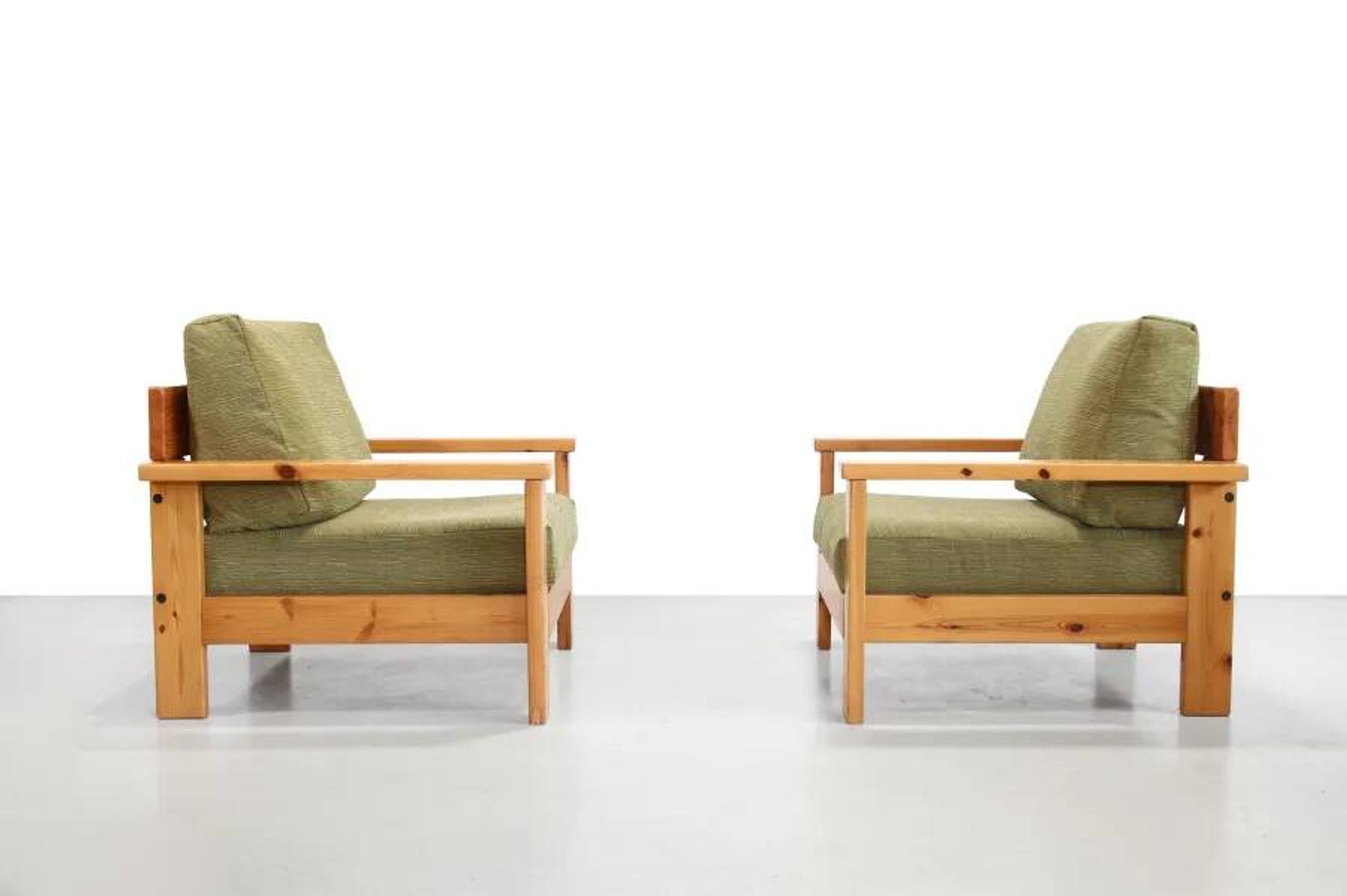 Set of two Italian pine design armchairs from the 1970s