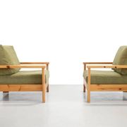 Set of two Italian pine design armchairs from the 1970s