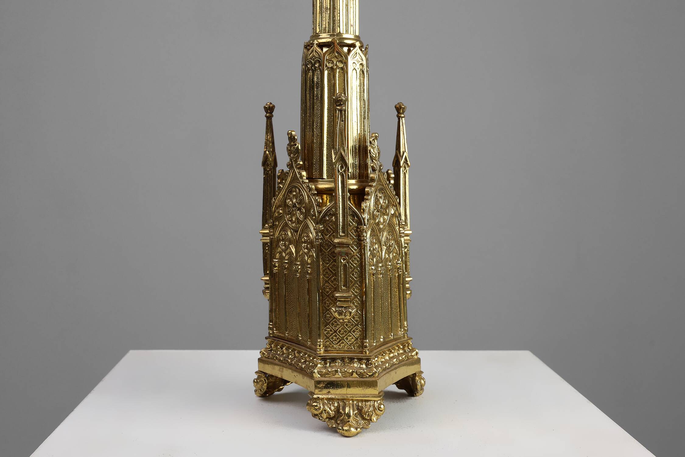 Neo‑Gothic Copper Church Candleholder Stamped “LL A Paris”, France ca. 1880