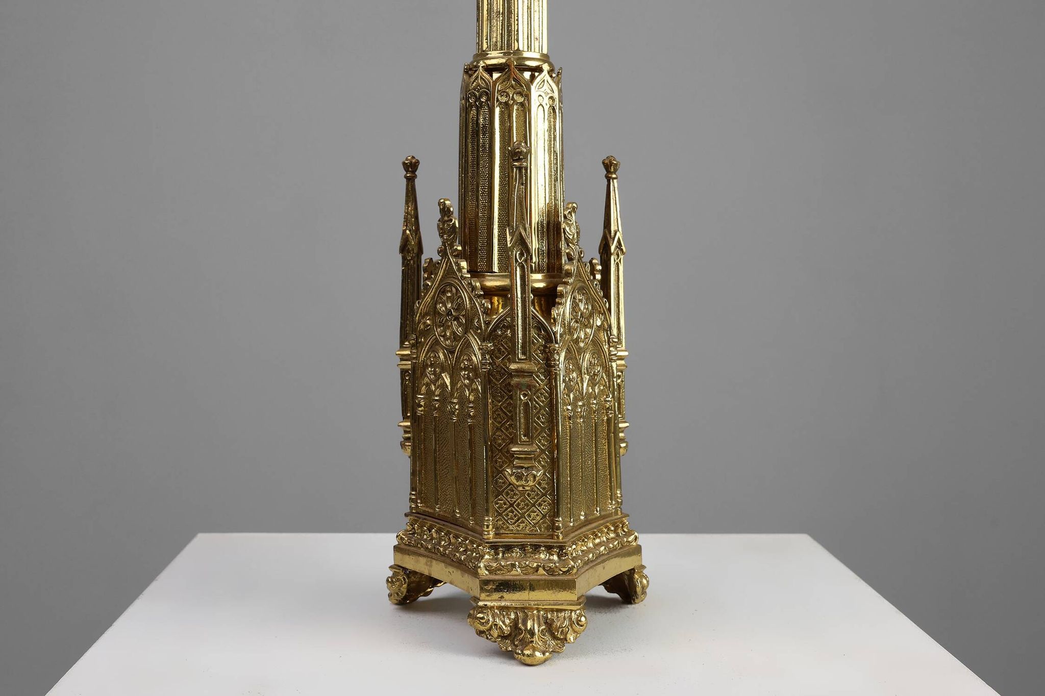 Neo‑Gothic Copper Church Candleholder Stamped “LL A Paris”, France ca. 1880