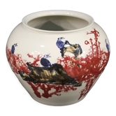 Vase chinois en céramique peinte avec des fleurs et des animaux