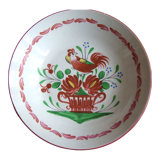 Assiette creuse ancienne St-Clément à décor corbeille fleurie et oiseau